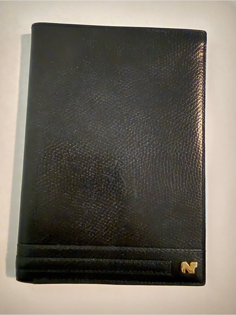NEW! Designer Nina Ricci Black Premium Leather Passport Wallet with Gold Accent